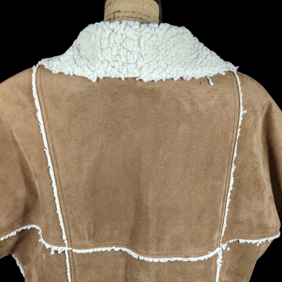 Faux Suede Sherpa Reversible Coat LG Soft Batwing 3/4 Sleeve Pocket Boho Driving - Picture 13 of 16